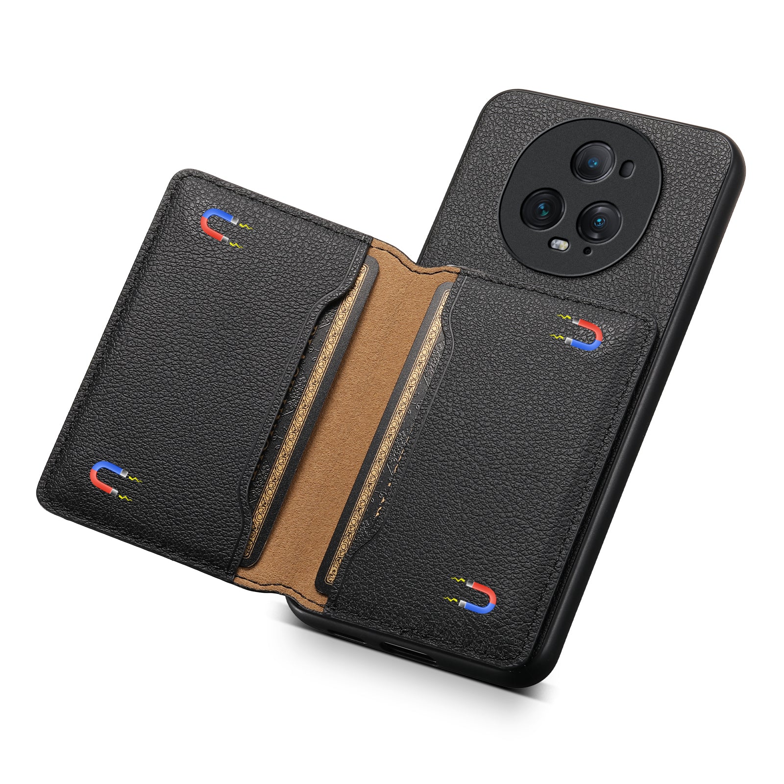 For Honor Magic5 Ultimate 5G Case Card Slots Kickstand Leather Coated PC+TPU Phone Cover