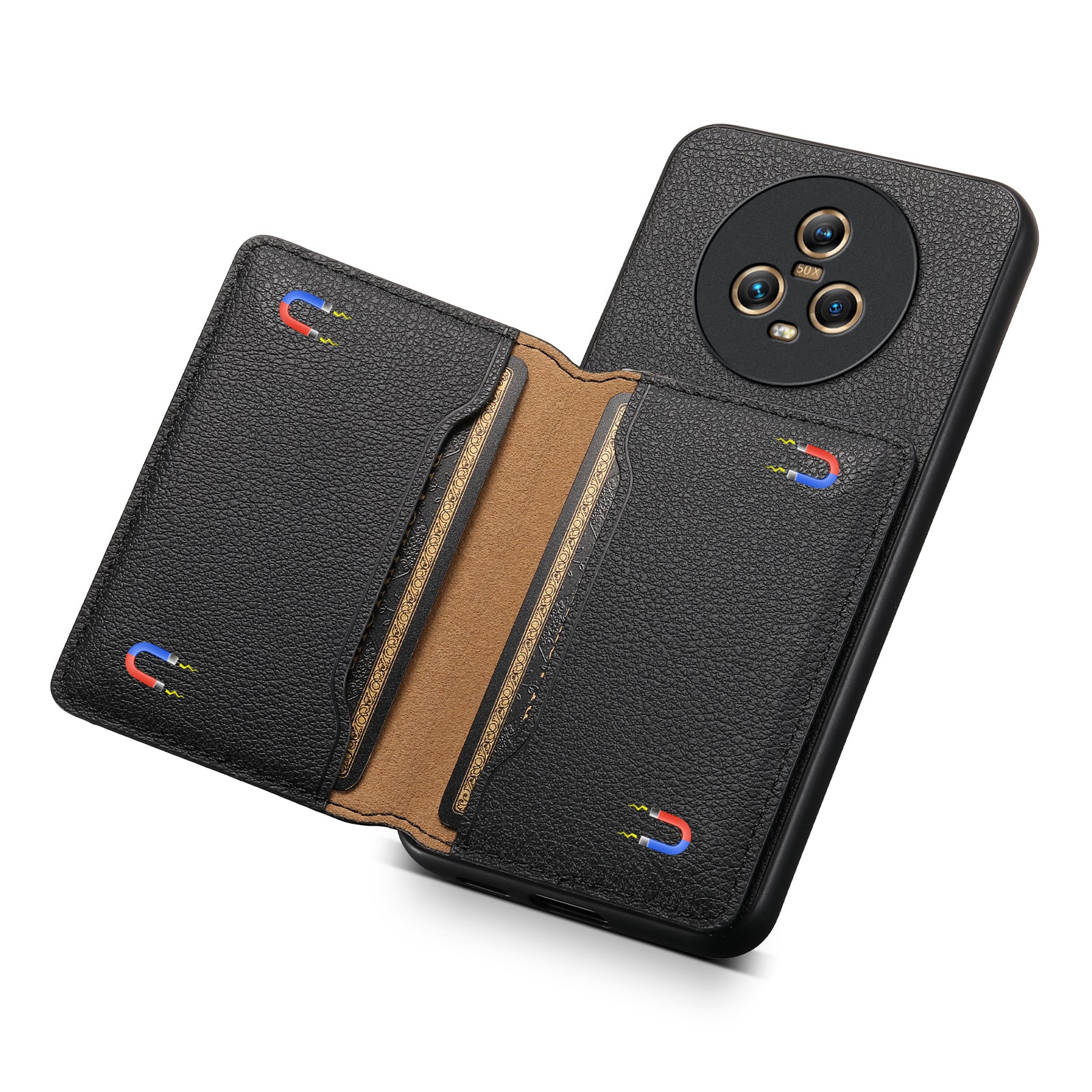 For Honor Magic5 Case Calf Texture PU+ PC+TPU Card Slot Phone Cover
