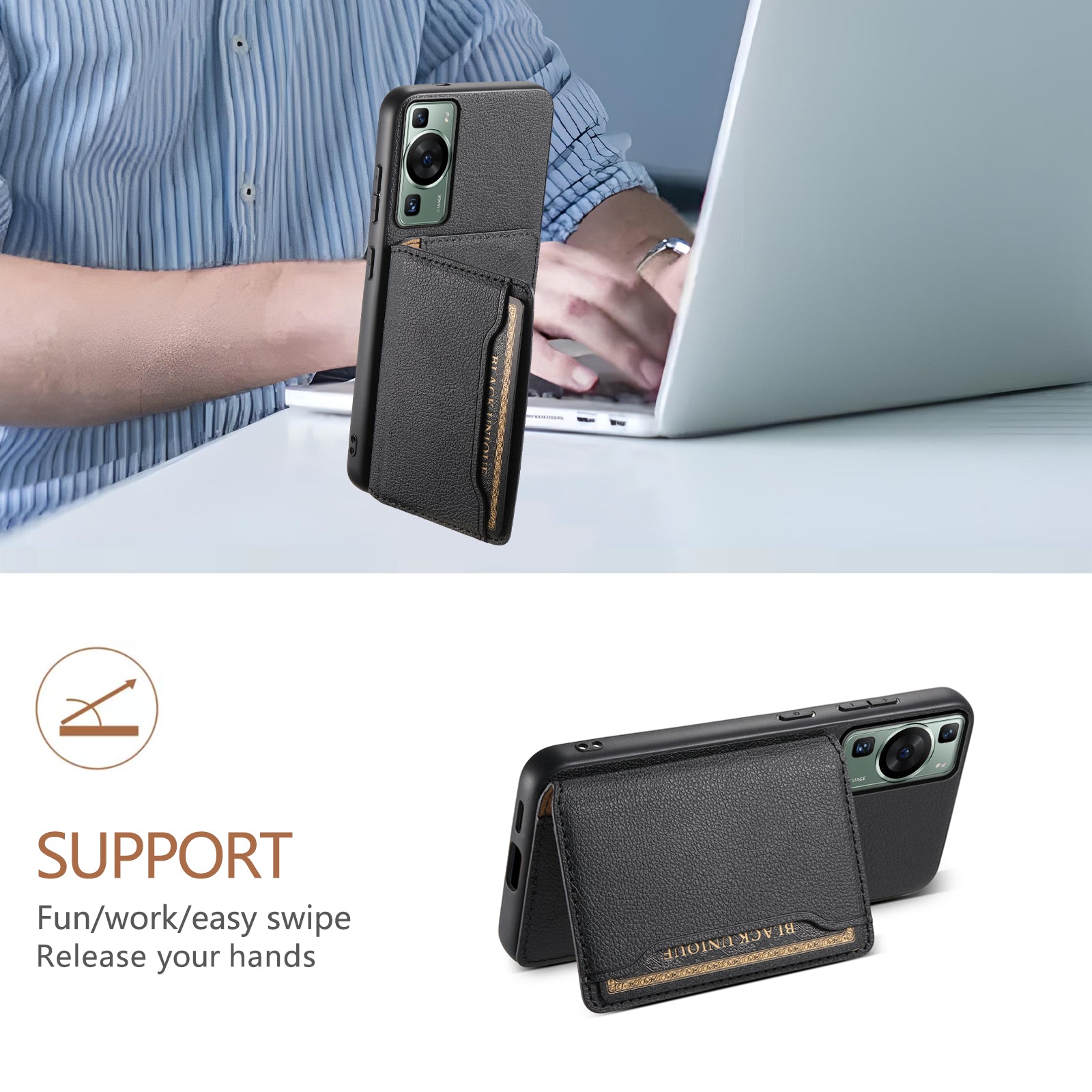 For Huawei P60 / P60 Pro Case with Card Slots PU Leather+PC+TPU Phone Back Cover