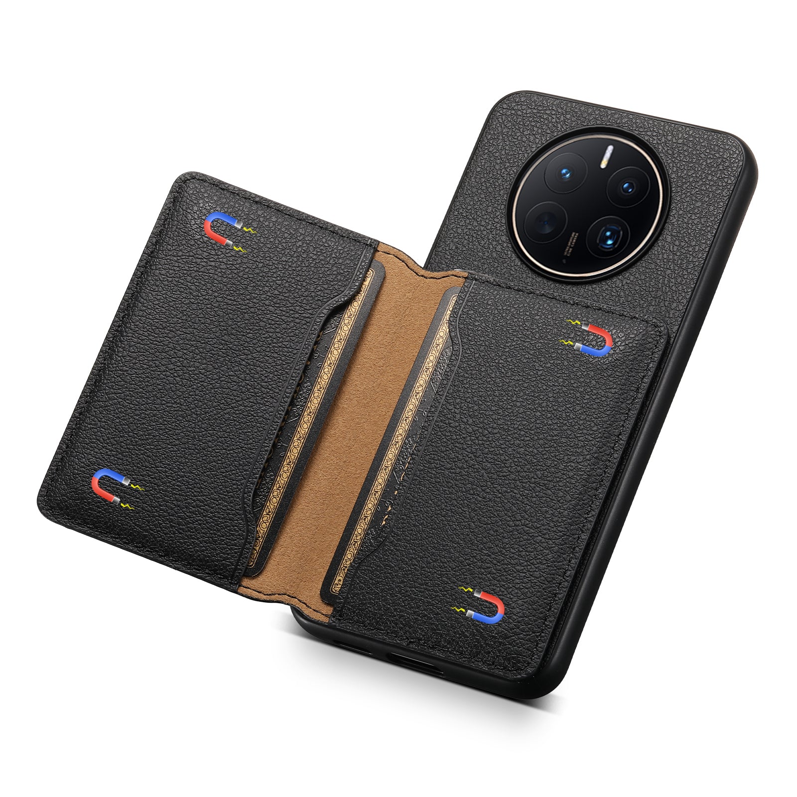 For Huawei Mate 50 Pro 4G Card Slots Case Calf Texture PU+TPU Kickstand Phone Cover