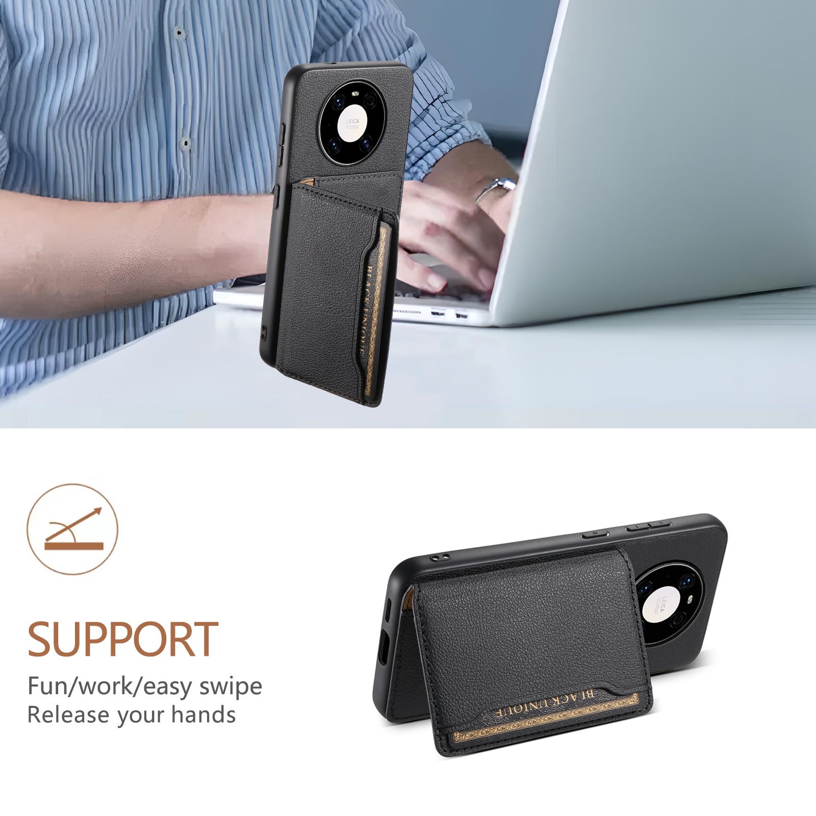 For Huawei Mate 40 Pro 4G / 5G Case Card Slots Leather+PC+TPU Cover with Kickstand