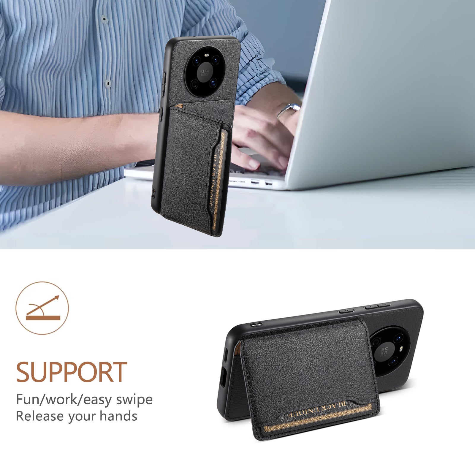 For Huawei Mate 40 Case with Card Holder PU Leather+PC+TPU Shockproof Back Cover