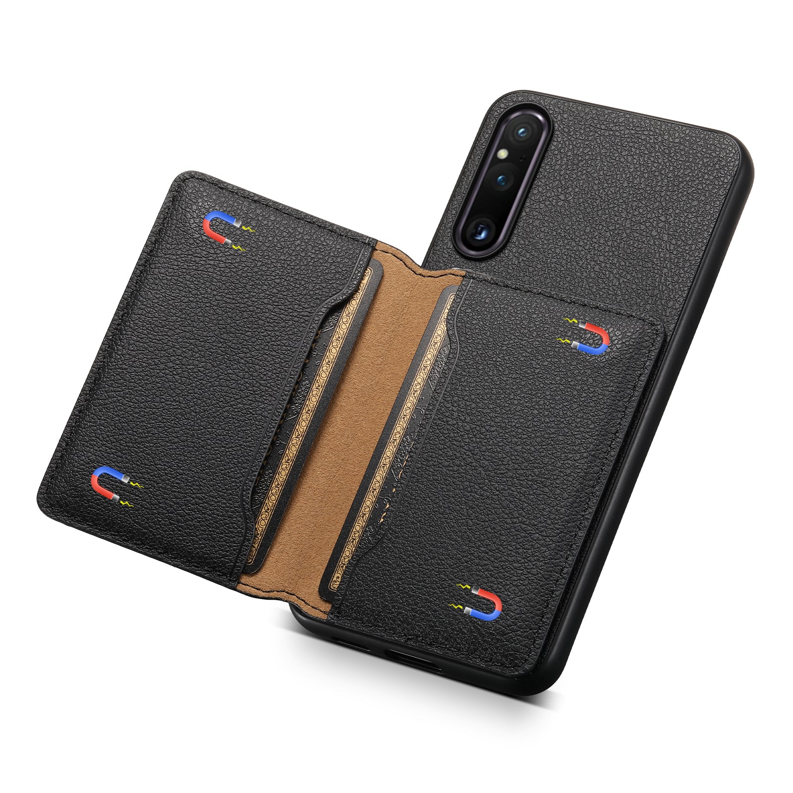 For Sony Xperia 1 V Kickstand Case Leather+PC+TPU Anti-scratch Mobile Phone Cover