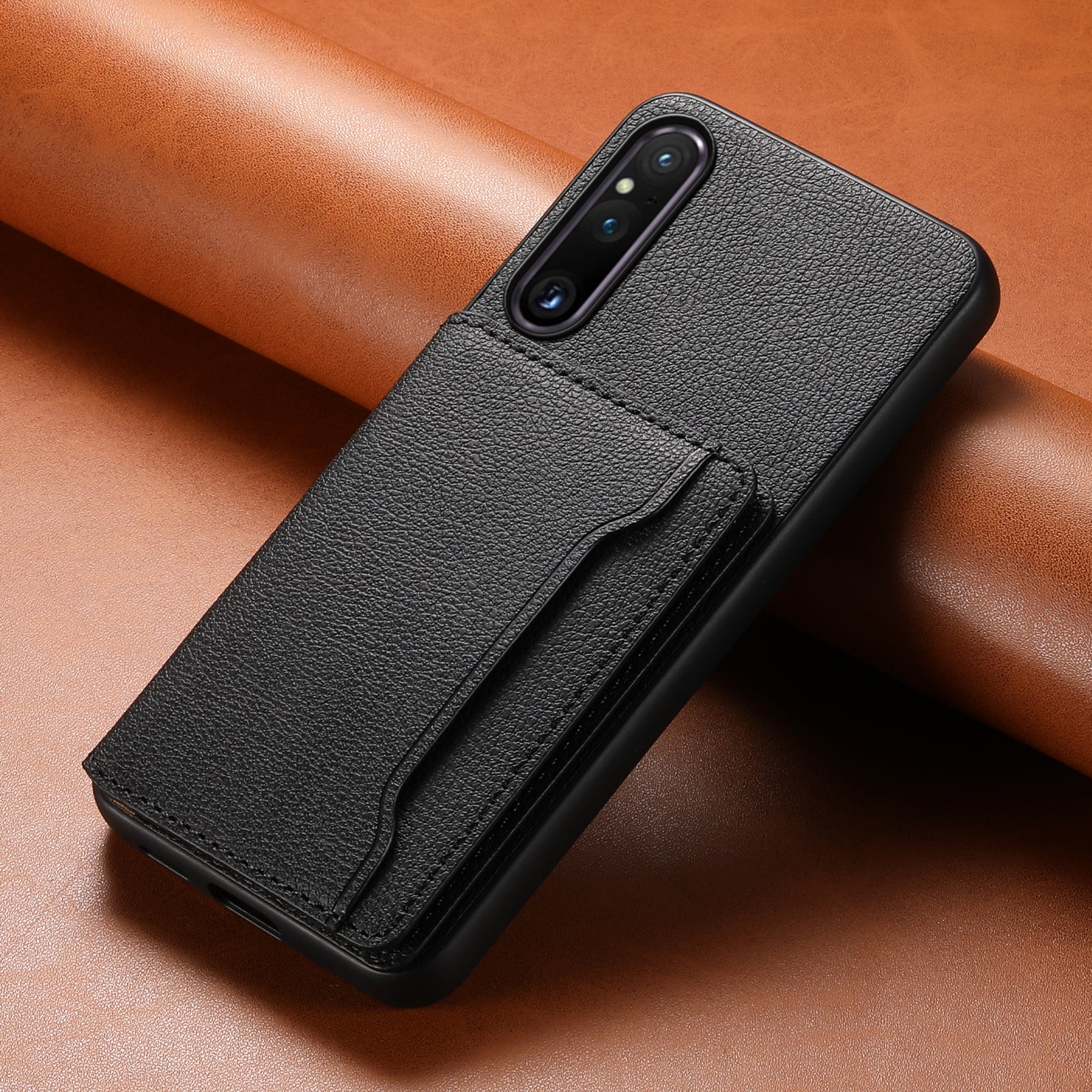 For Sony Xperia 1 V Kickstand Case Leather+PC+TPU Anti-scratch Mobile Phone Cover
