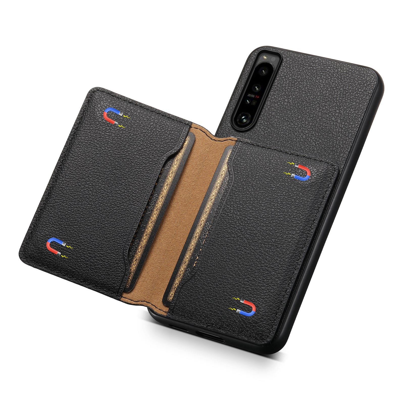 For Sony Xperia 1 IV 5G Back Case PU Leather Calf Texture Card Slots Phone Cover