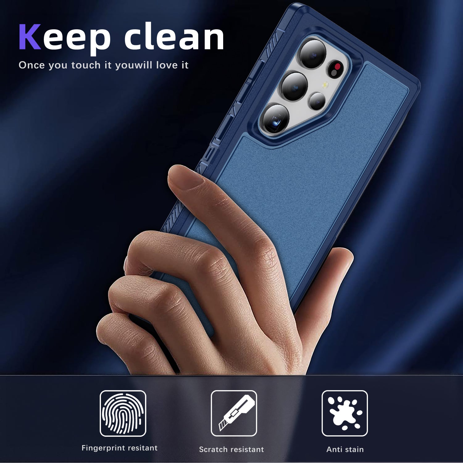 For Samsung Galaxy S24 Ultra Case Anti-Fingerprint Non-Slip TPU+PC Phone Cover