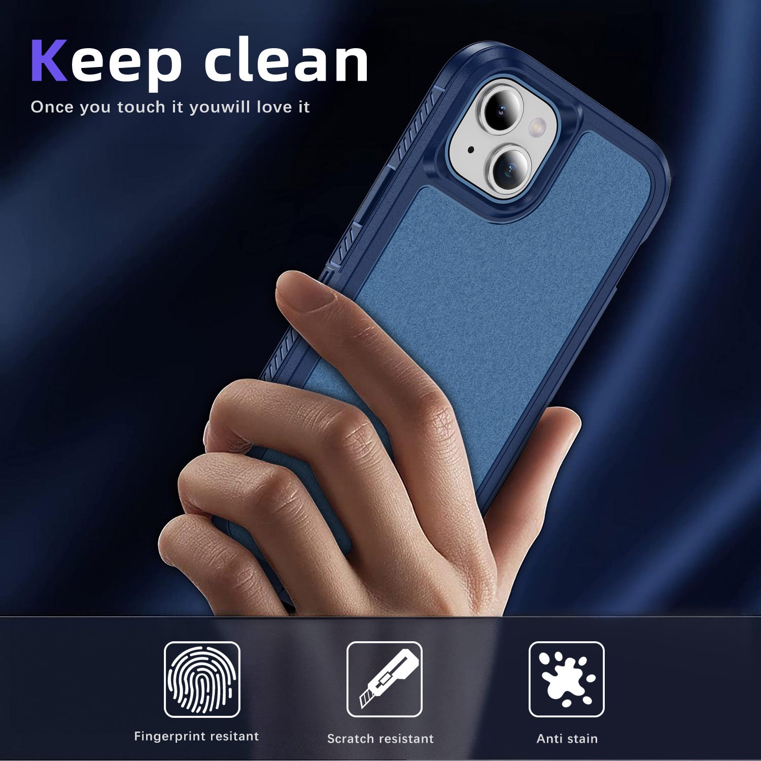 For iPhone 15 Case TPU+PC Anti-Fingerprint Non-Slip Phone Cover