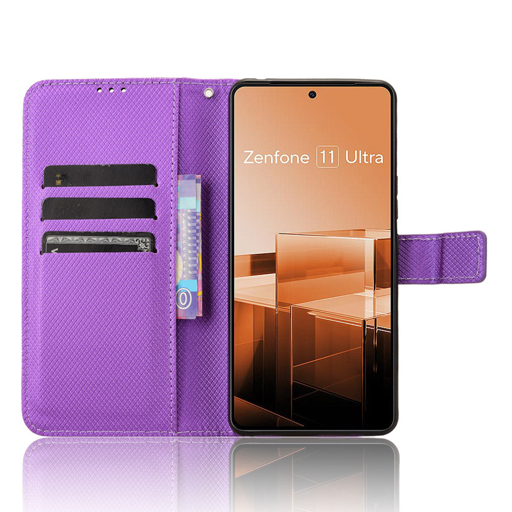 For Asus Zenfone 11 Ultra 5G Wallet Case Diamond Texture PU Leather Flip Phone Cover