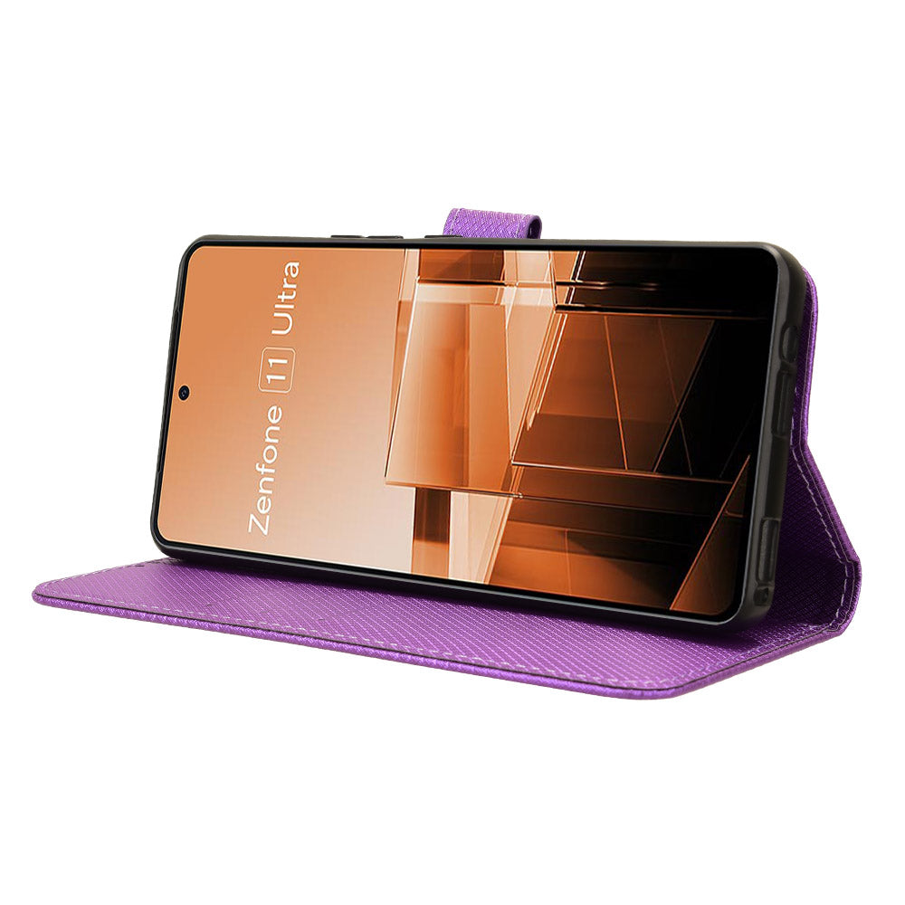 For Asus Zenfone 11 Ultra 5G Wallet Case Diamond Texture PU Leather Flip Phone Cover