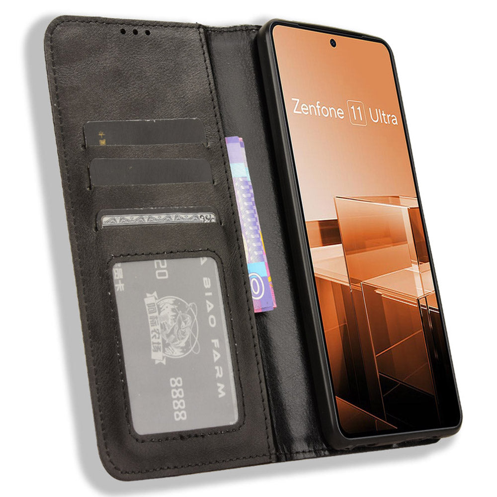 For Asus Zenfone 11 Ultra 5G Case PU Leather Magnetic Closure Vintage Wallet Phone Cover