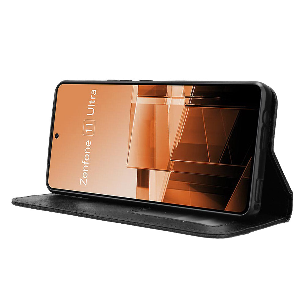 For Asus Zenfone 11 Ultra 5G Case PU Leather Magnetic Closure Vintage Wallet Phone Cover