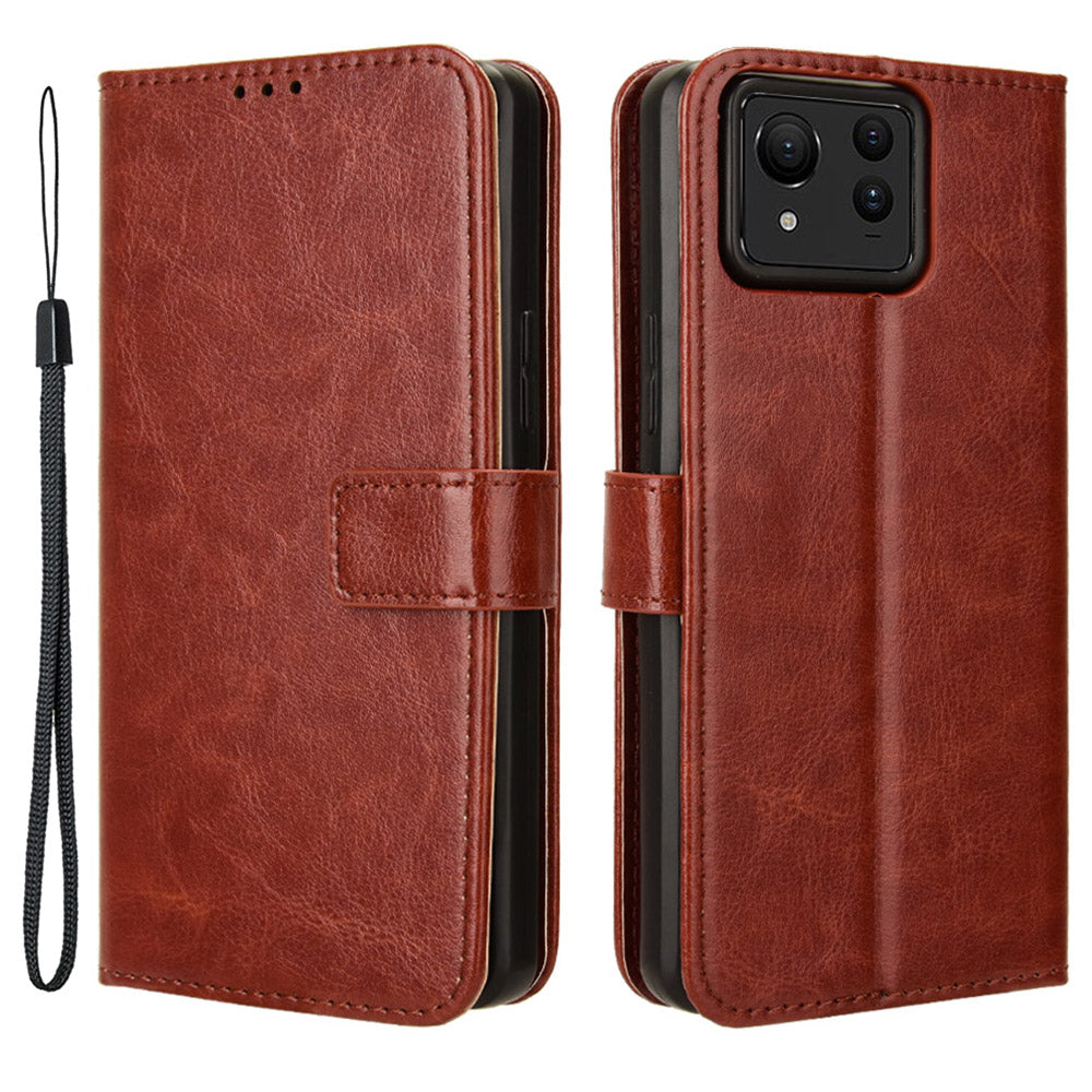 For Asus Zenfone 11 Ultra 5G Case Crazy Horse Texture Scratch-proof Phone Cover with Folding Stand