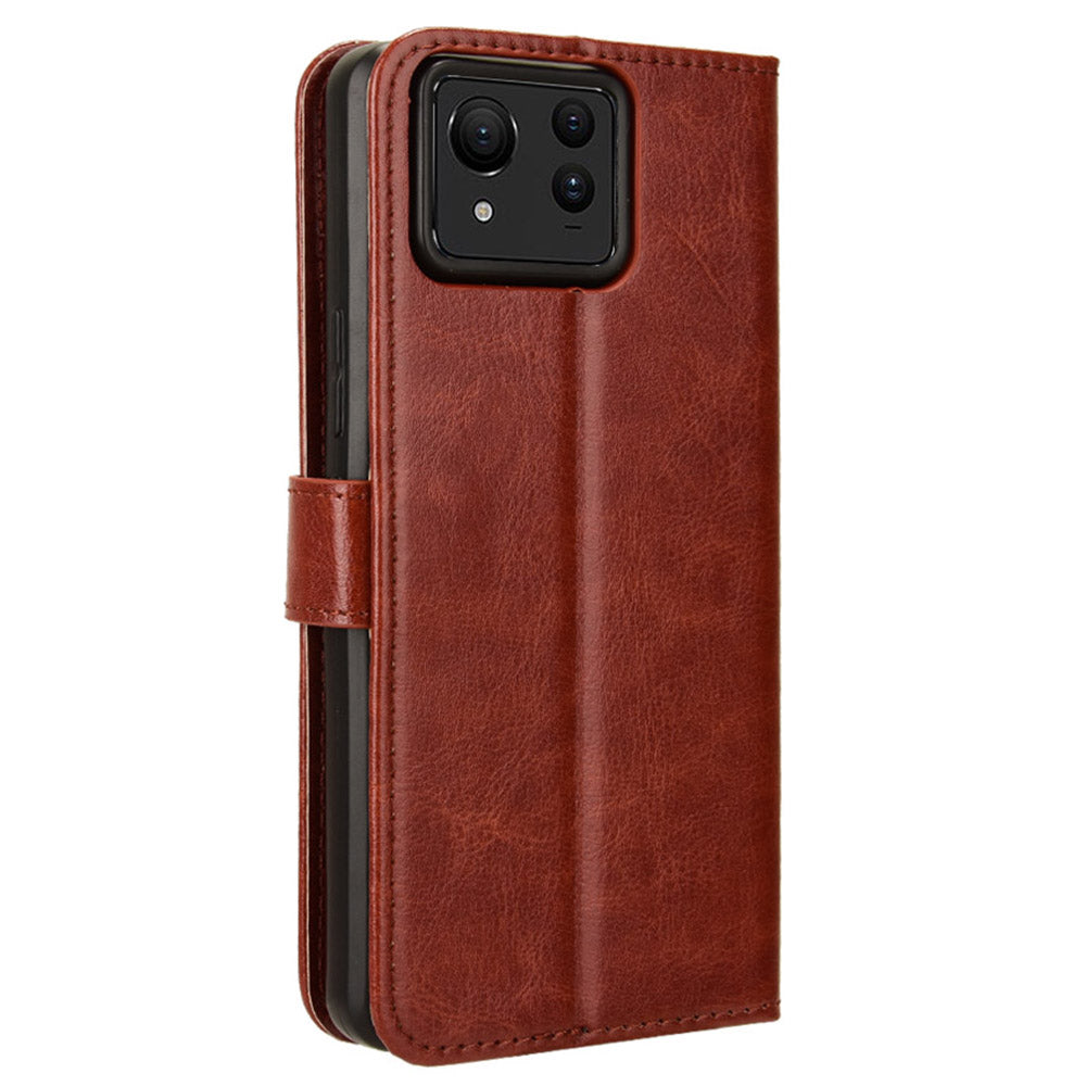 For Asus Zenfone 11 Ultra 5G Case Crazy Horse Texture Scratch-proof Phone Cover with Folding Stand