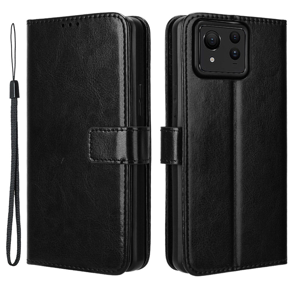 For Asus Zenfone 11 Ultra 5G Case Crazy Horse Texture Scratch-proof Phone Cover with Folding Stand