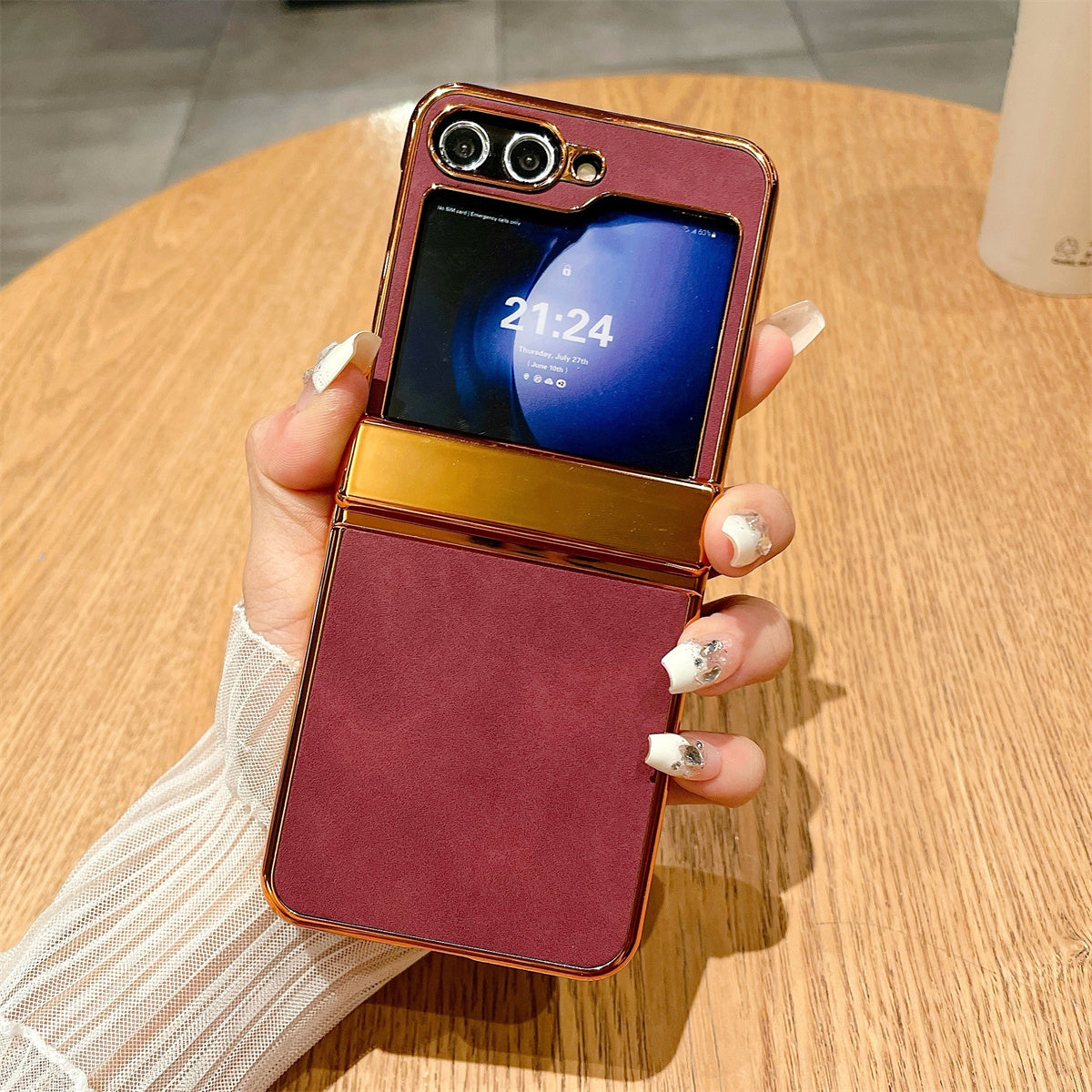 For Samsung Galaxy Z Flip5 5G Case Hinge Protection Leather+PC Phone Cover