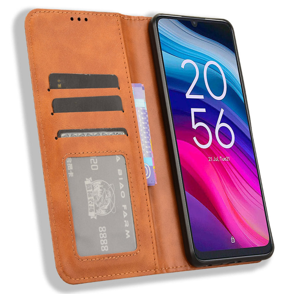 For TCL 505 T509K T5094 Case Retro Leather Magnetic Closure Flip Phone Cover