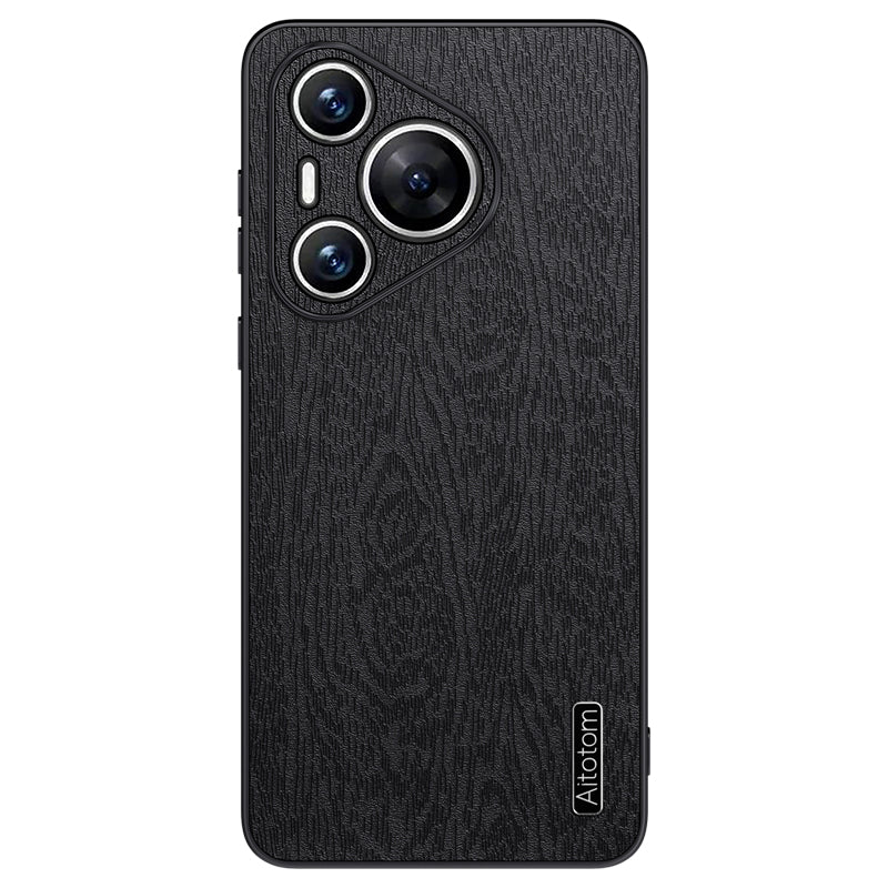 For Huawei Pura 70 Phone Case Wood Texture Leather Coating PC+TPU Hybrid Shell