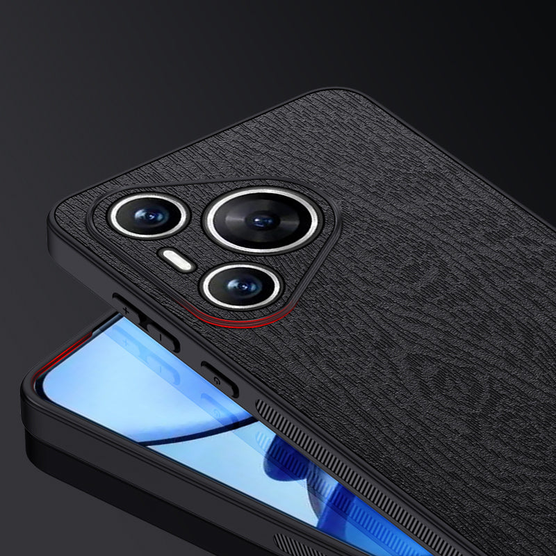 For Huawei Pura 70 Phone Case Wood Texture Leather Coating PC+TPU Hybrid Shell