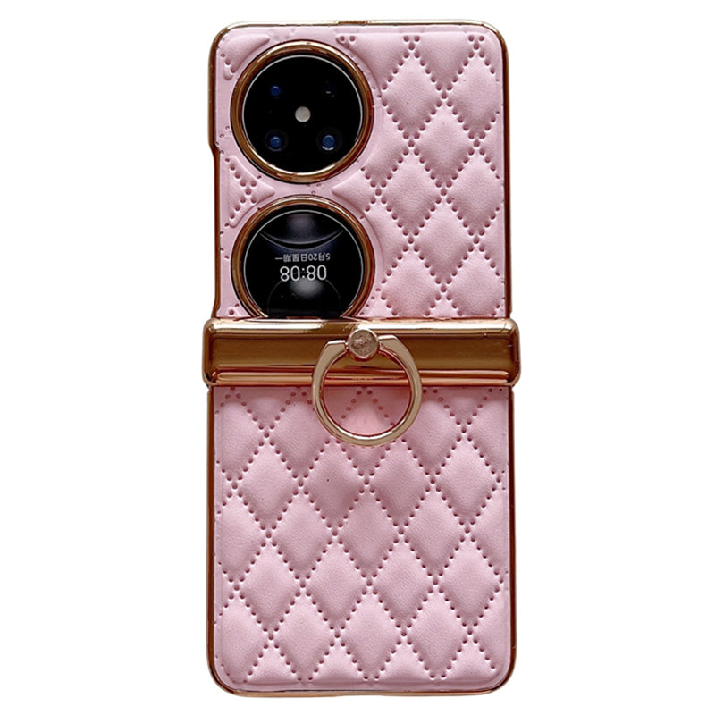 For Huawei Pocket 2 Kickstand Case Imprinted Rhombus Grid Pattern PU+PC Phone Cover