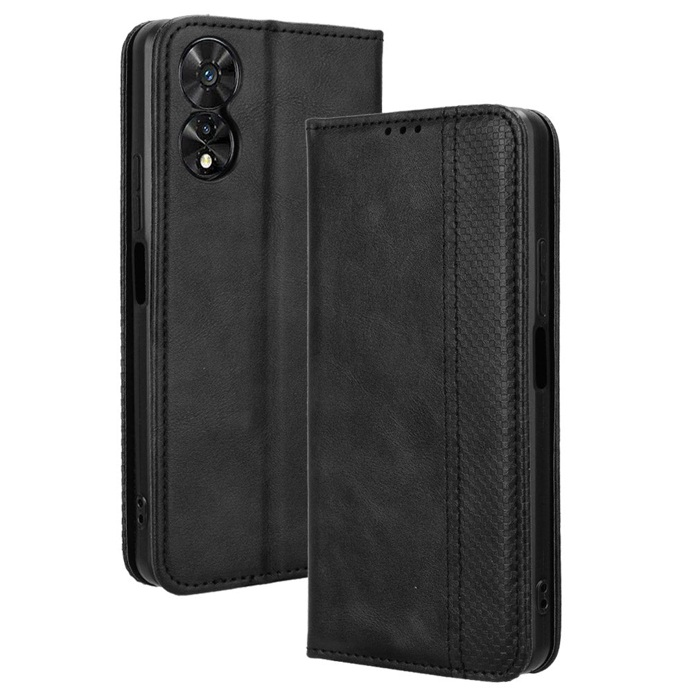 For TCL 50 SE PU Leather Phone Stand Case Retro Texture Stand Magnetic Phone Cover