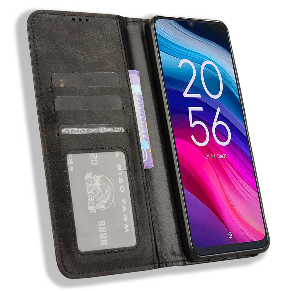 For TCL 50 SE PU Leather Phone Stand Case Retro Texture Stand Magnetic Phone Cover