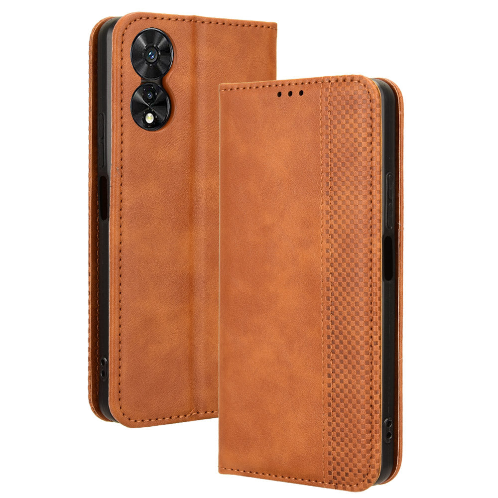 For TCL 50 SE PU Leather Phone Stand Case Retro Texture Stand Magnetic Phone Cover