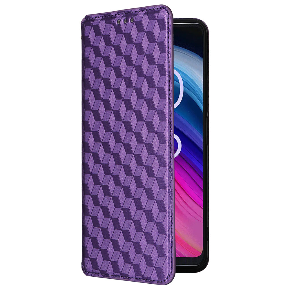 For TCL 50 SE Stand Case Rhombus Pattern Leather Folio Phone Cover