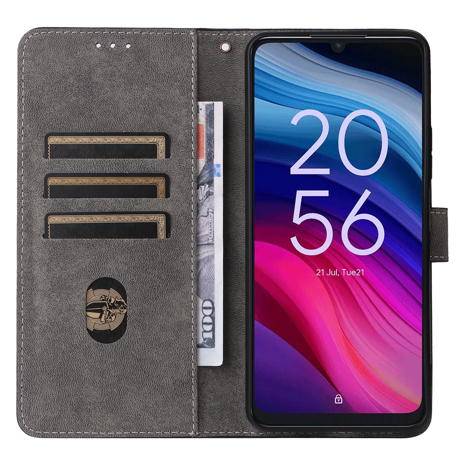 For TCL 505 T509K / T5094 Leather Case with Strap RFID Blocking Wallet Phone Cover