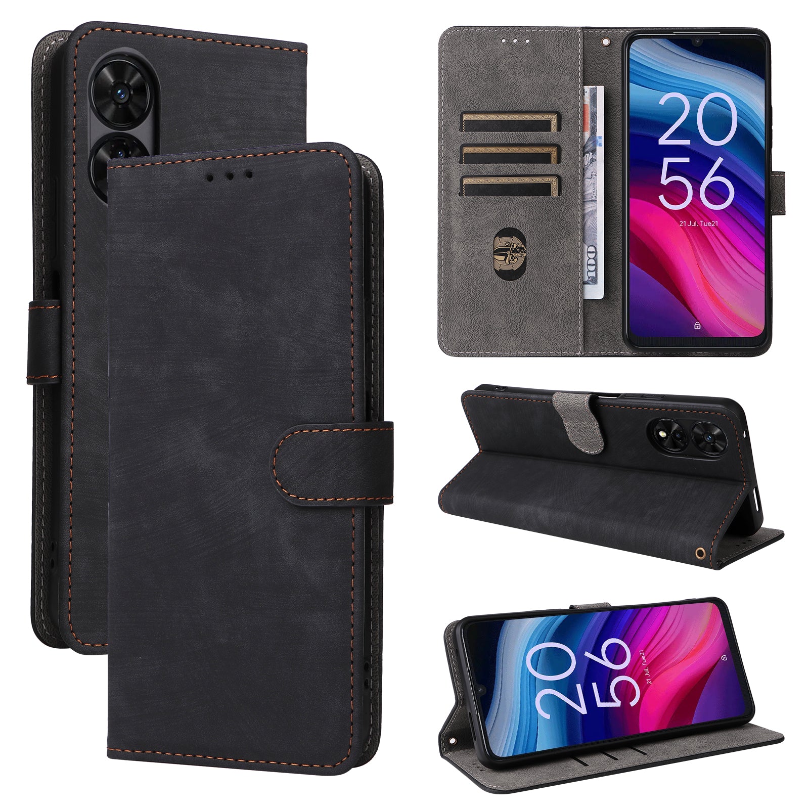 For TCL 505 T509K / T5094 Leather Case with Strap RFID Blocking Wallet Phone Cover