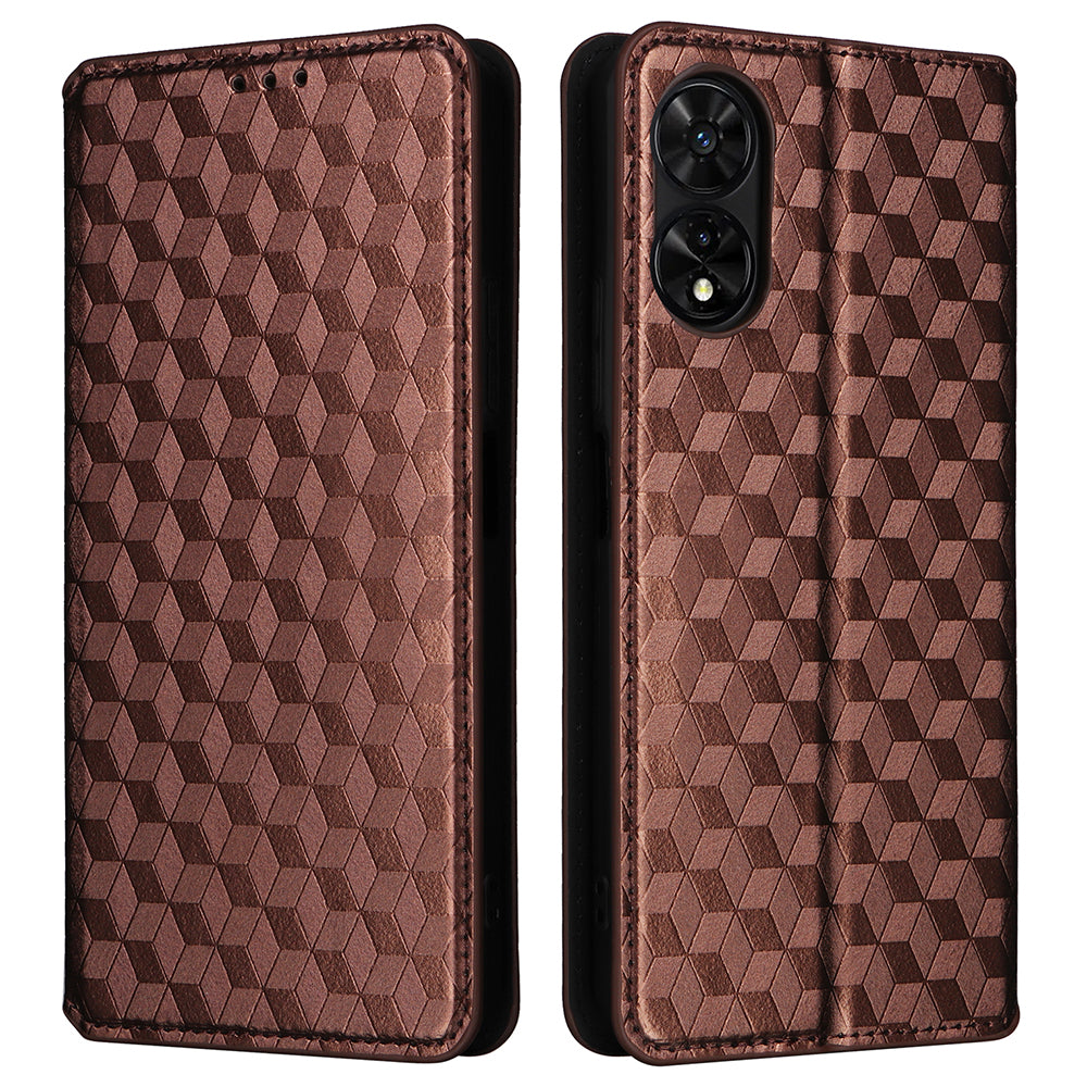 For TCL 505 T509K / T5094 Case Rhombus Pattern Leather Stand Folio Flip Phone Cover