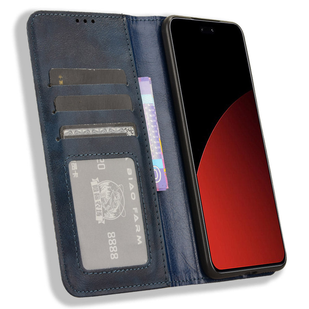 For Xiaomi Civi 4 Pro 5G PU Leather Phone Case Magnetic Stand Cover Retro Texture