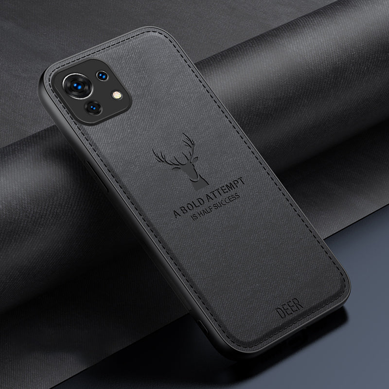 For Xiaomi Mi 11 Case Deer Pattern Leather Coated PC+TPU Phone Cover Cloth Texture