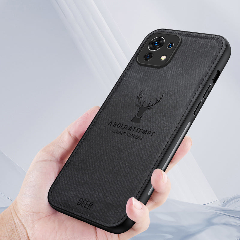 For Xiaomi Mi 11 Case Deer Pattern Leather Coated PC+TPU Phone Cover Cloth Texture