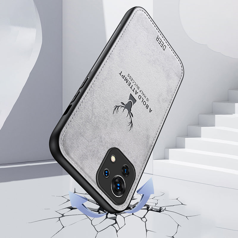For Xiaomi Mi 11 Case Deer Pattern Leather Coated PC+TPU Phone Cover Cloth Texture