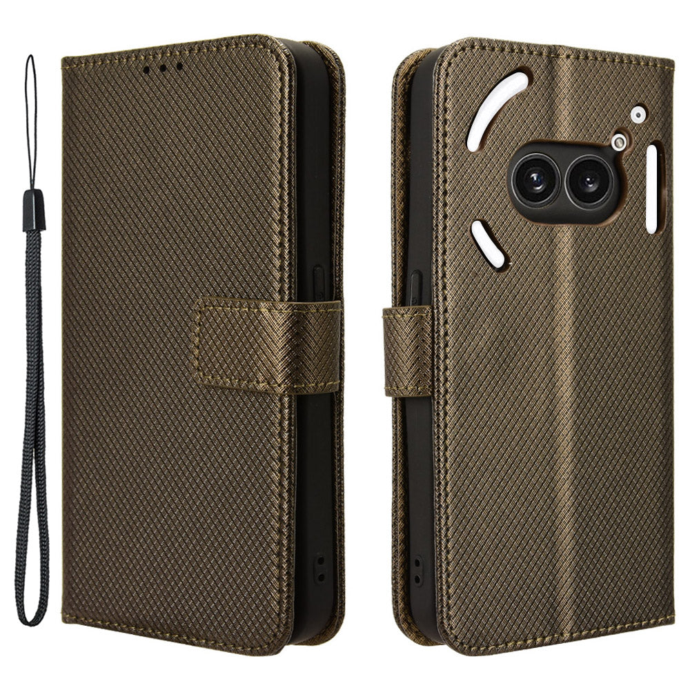 For Nothing Phone (2a) Wallet Case Diamond Texture PU Leather Protective Phone Cover