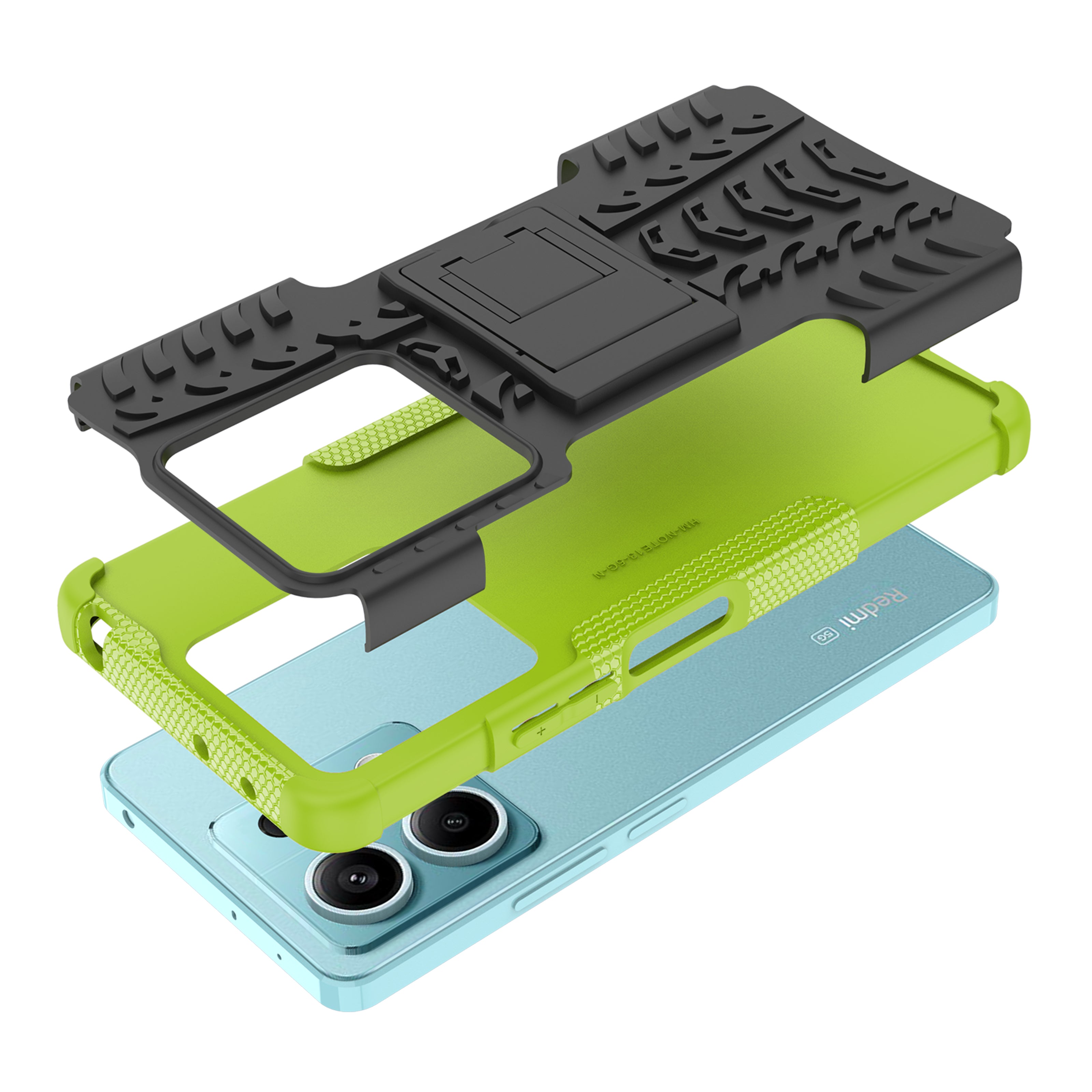 For Xiaomi Redmi Note 13 5G Tyre Pattern Case Kickstand PC+TPU Non-slip Phone Cover