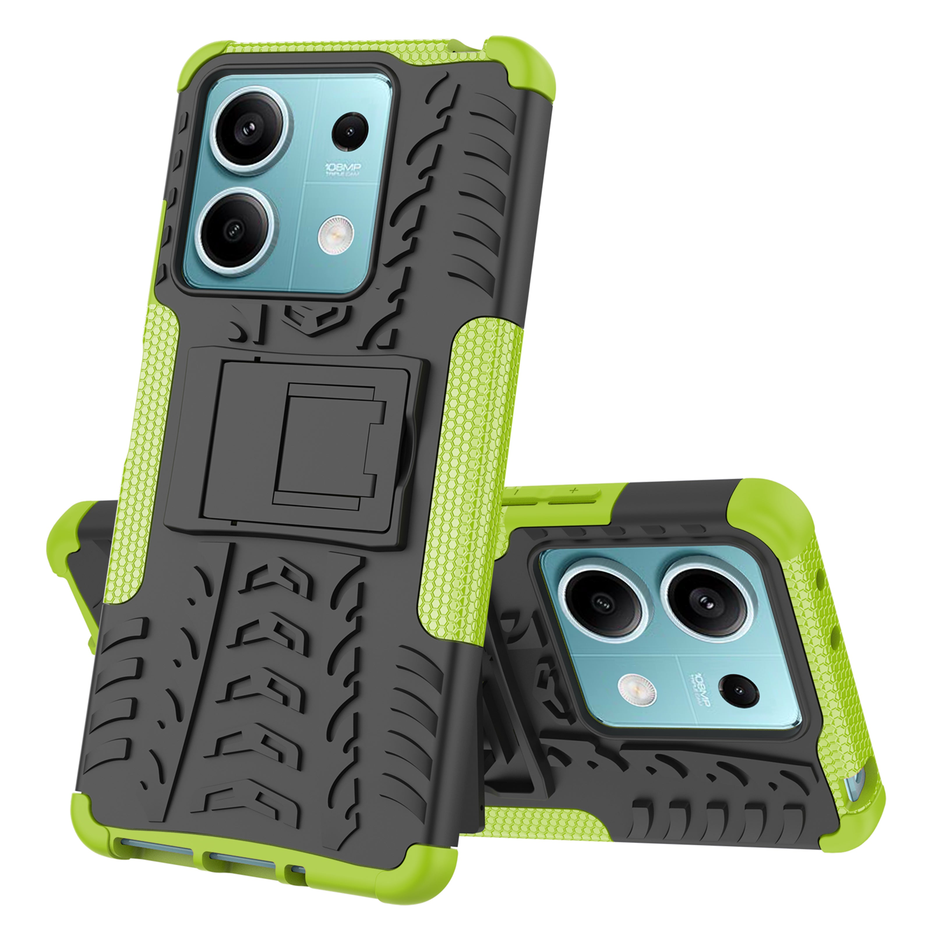 For Xiaomi Redmi Note 13 5G Tyre Pattern Case Kickstand PC+TPU Non-slip Phone Cover