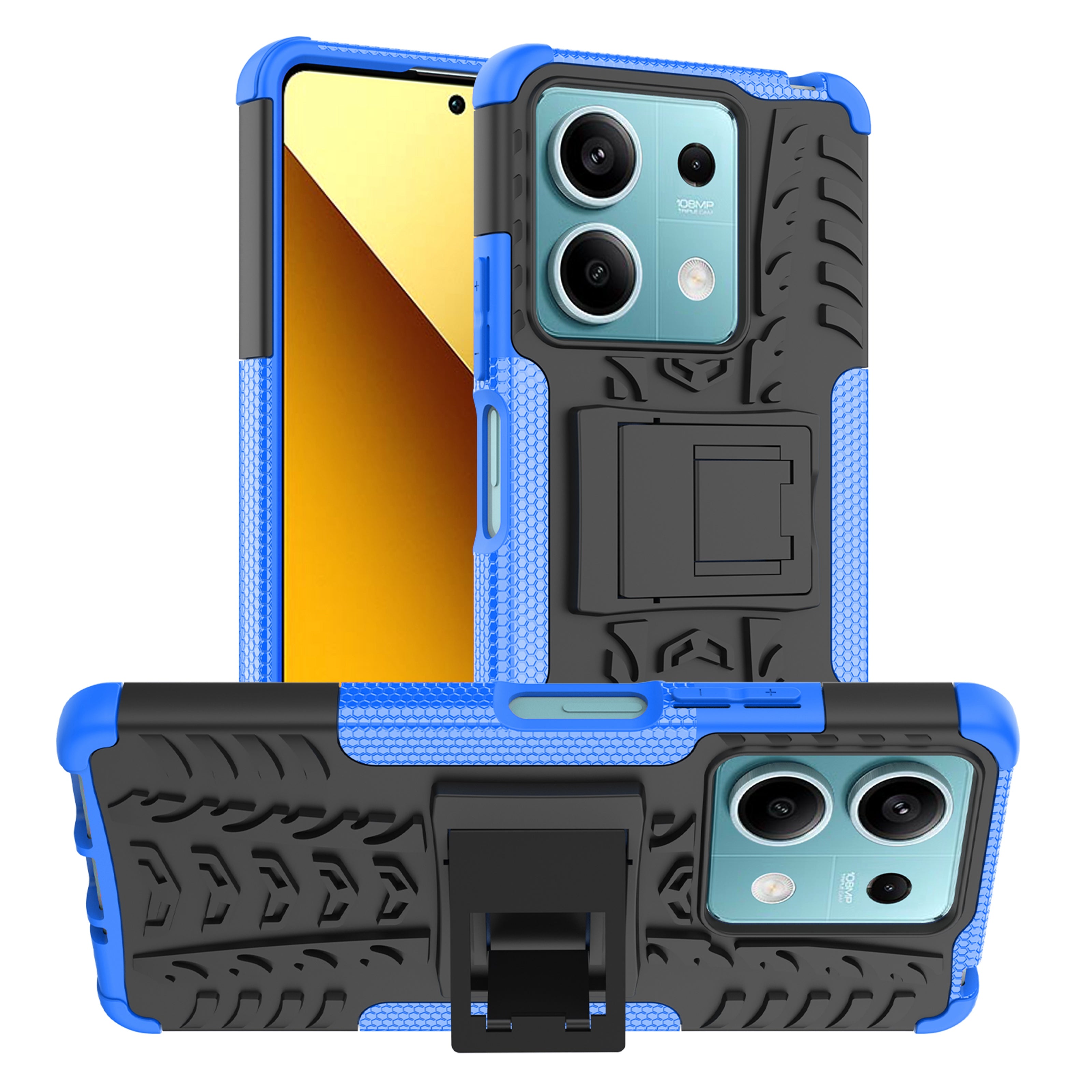For Xiaomi Redmi Note 13 5G Tyre Pattern Case Kickstand PC+TPU Non-slip Phone Cover