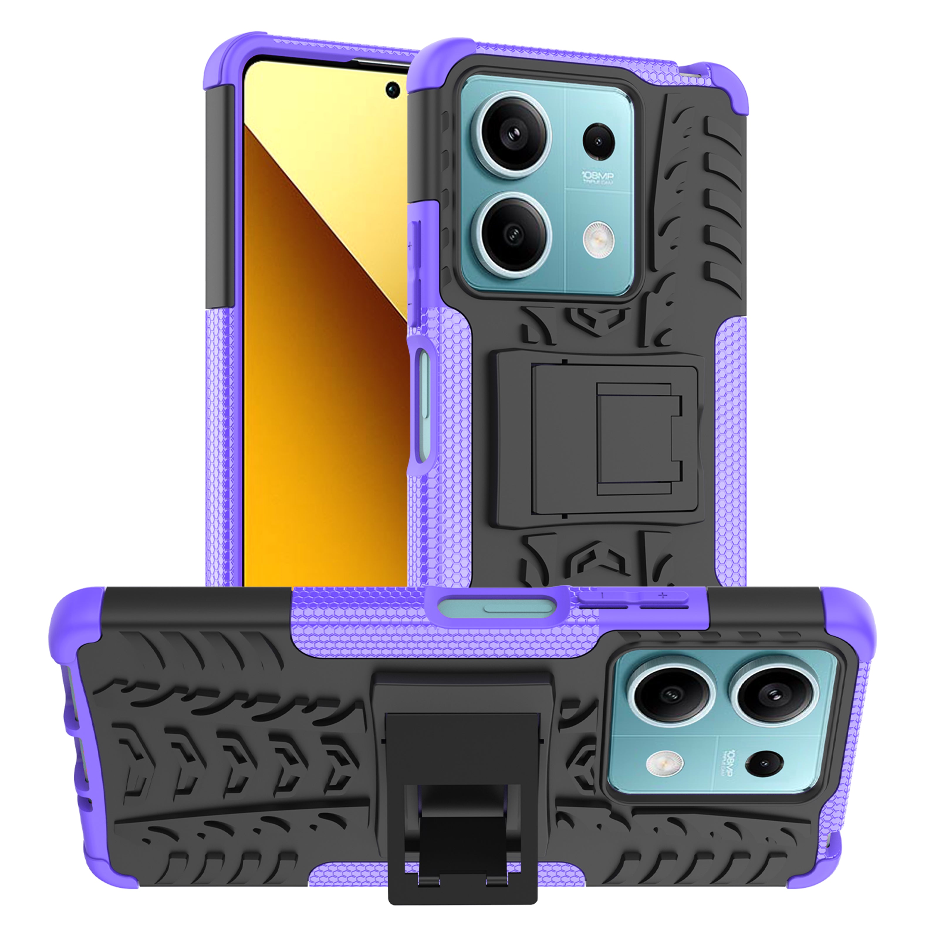 For Xiaomi Redmi Note 13 5G Tyre Pattern Case Kickstand PC+TPU Non-slip Phone Cover