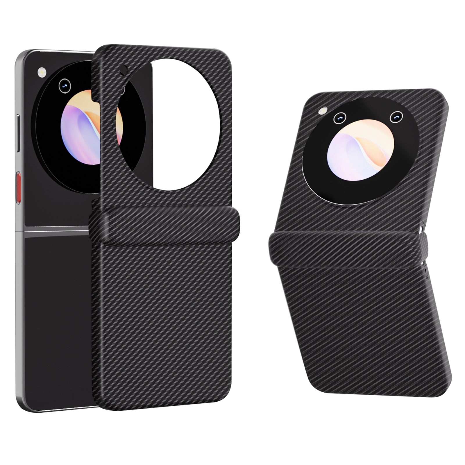 For ZTE nubia Flip 5G Case Carbon Fiber Texture Hard Plastic Phone Cover Hinge Protection