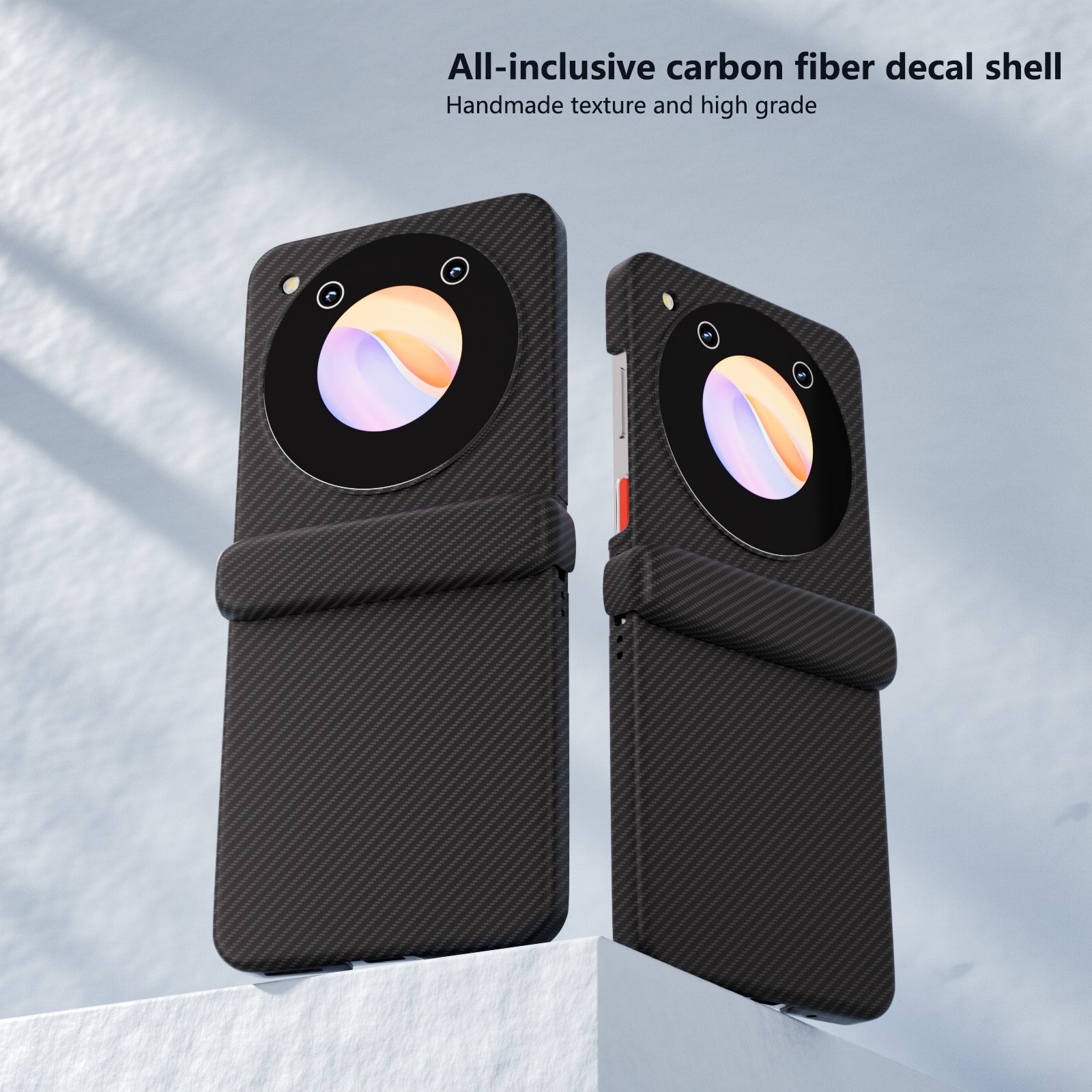 For ZTE nubia Flip 5G Case Carbon Fiber Texture Hard Plastic Phone Cover Hinge Protection