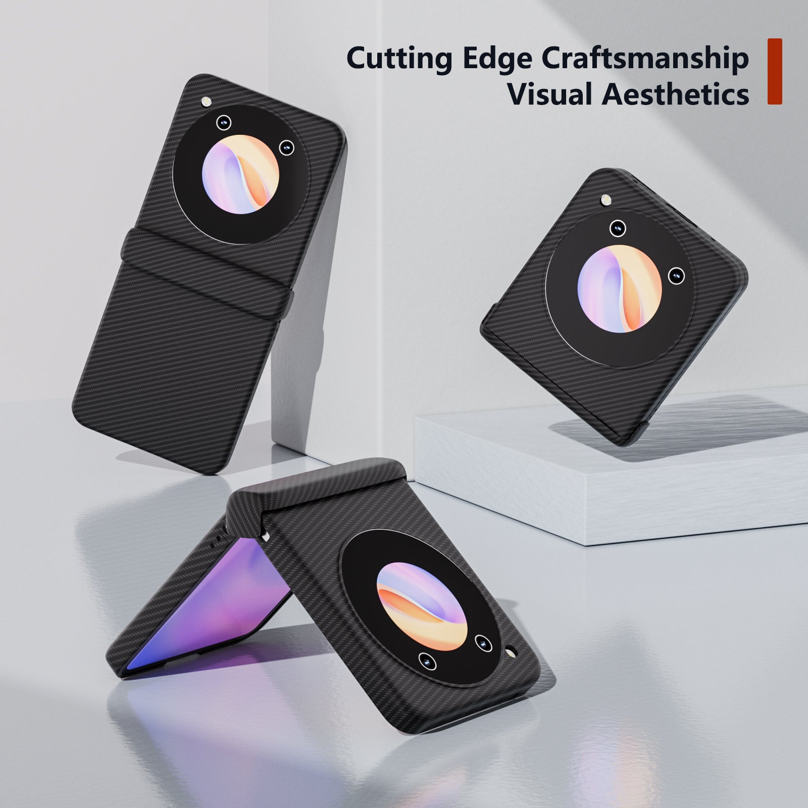 For ZTE nubia Flip 5G Case Carbon Fiber Texture Hard Plastic Phone Cover Hinge Protection
