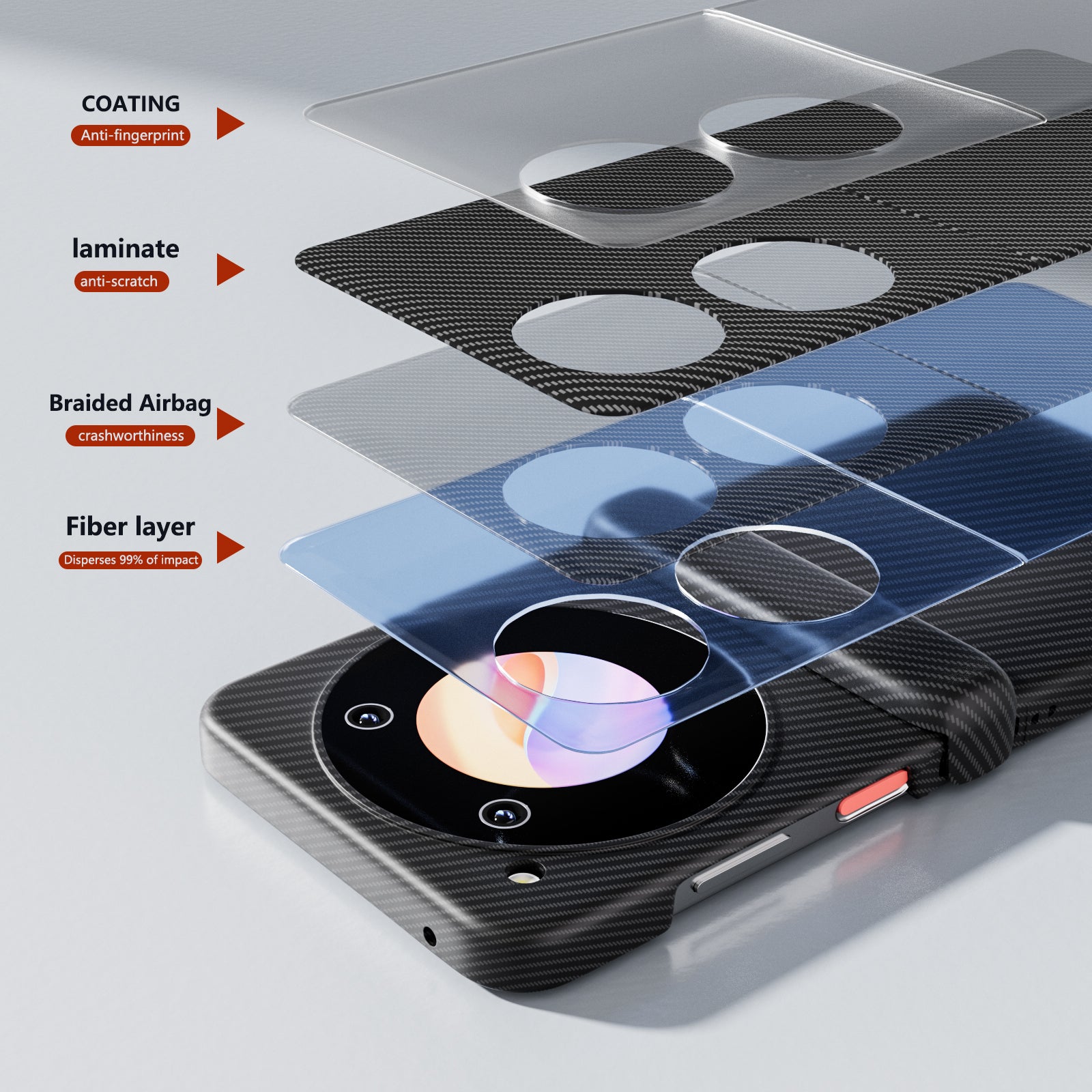 For ZTE nubia Flip 5G Case Carbon Fiber Texture Hard Plastic Phone Cover Hinge Protection