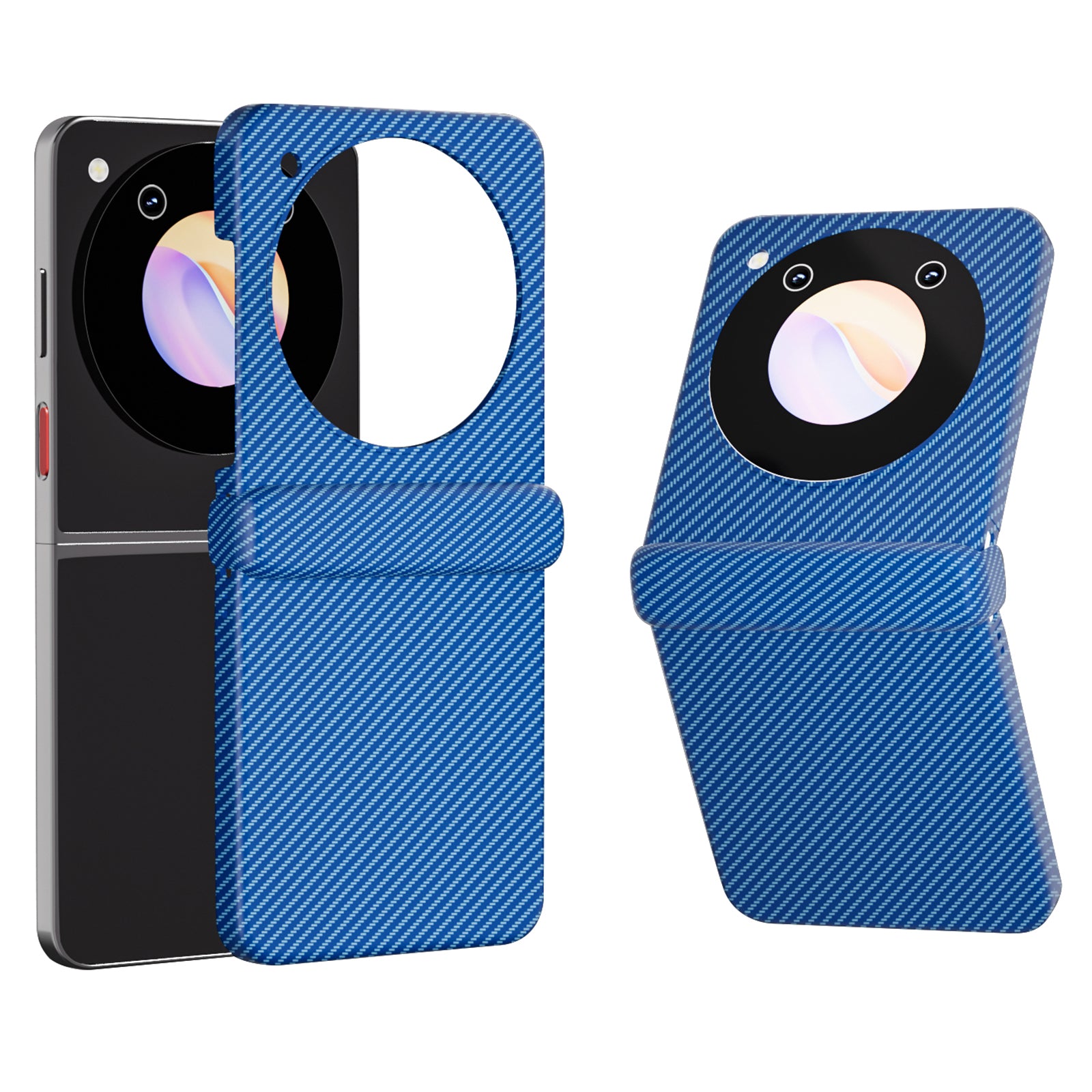 For ZTE nubia Flip 5G Case Carbon Fiber Texture Hard Plastic Phone Cover Hinge Protection
