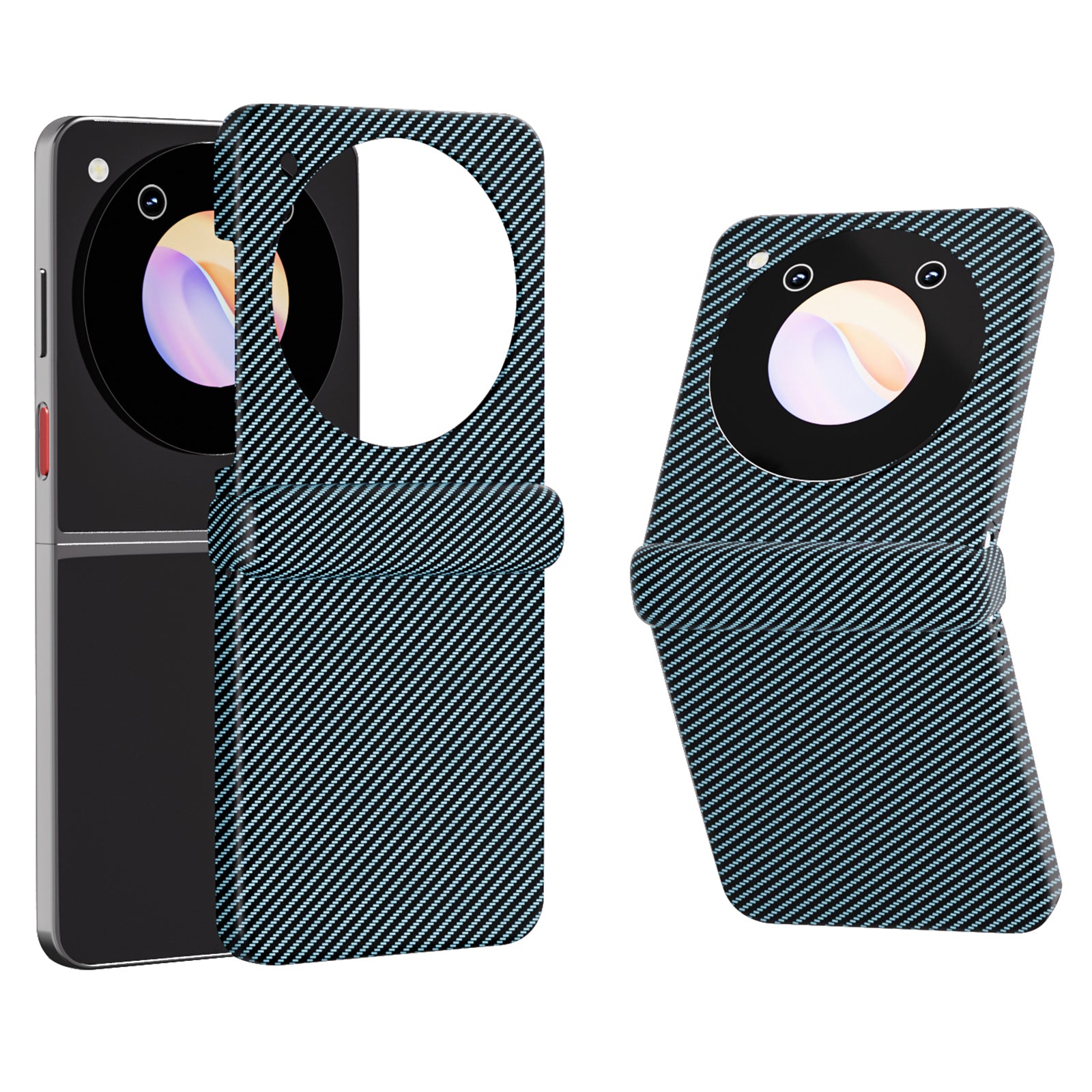 For ZTE nubia Flip 5G Case Carbon Fiber Texture Hard Plastic Phone Cover Hinge Protection