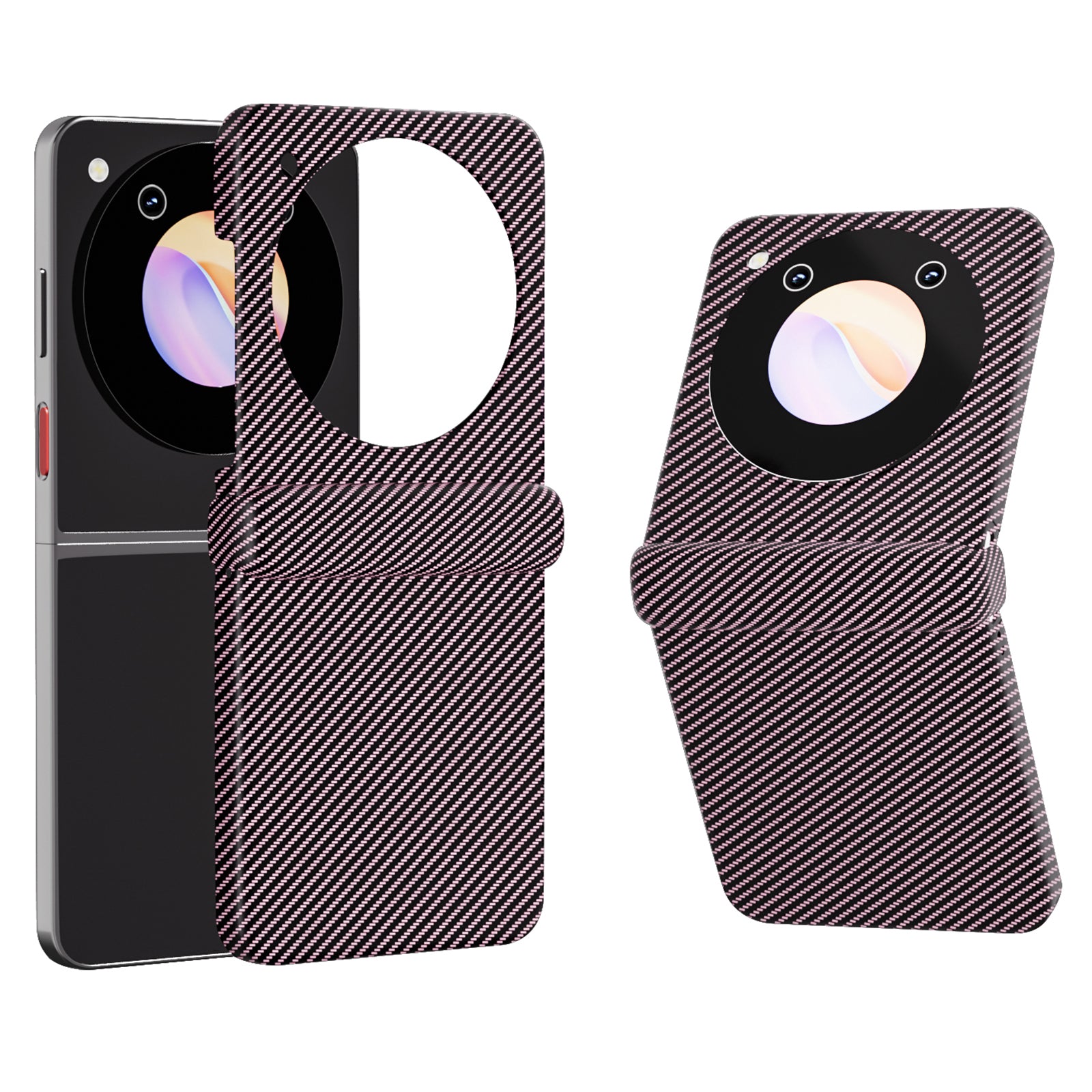 For ZTE nubia Flip 5G Case Carbon Fiber Texture Hard Plastic Phone Cover Hinge Protection