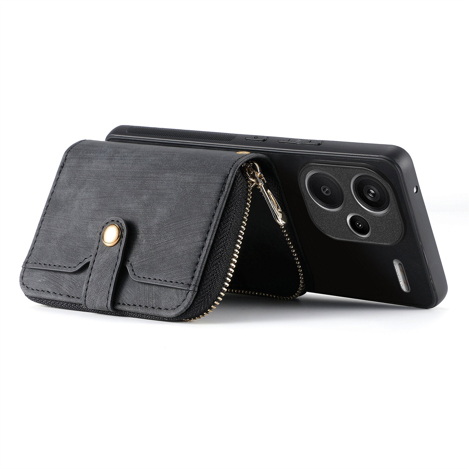 D3 For Xiaomi Redmi Note 13 Pro+ 5G Case PU+TPU+PC Zipper Wallet Cover with Strap