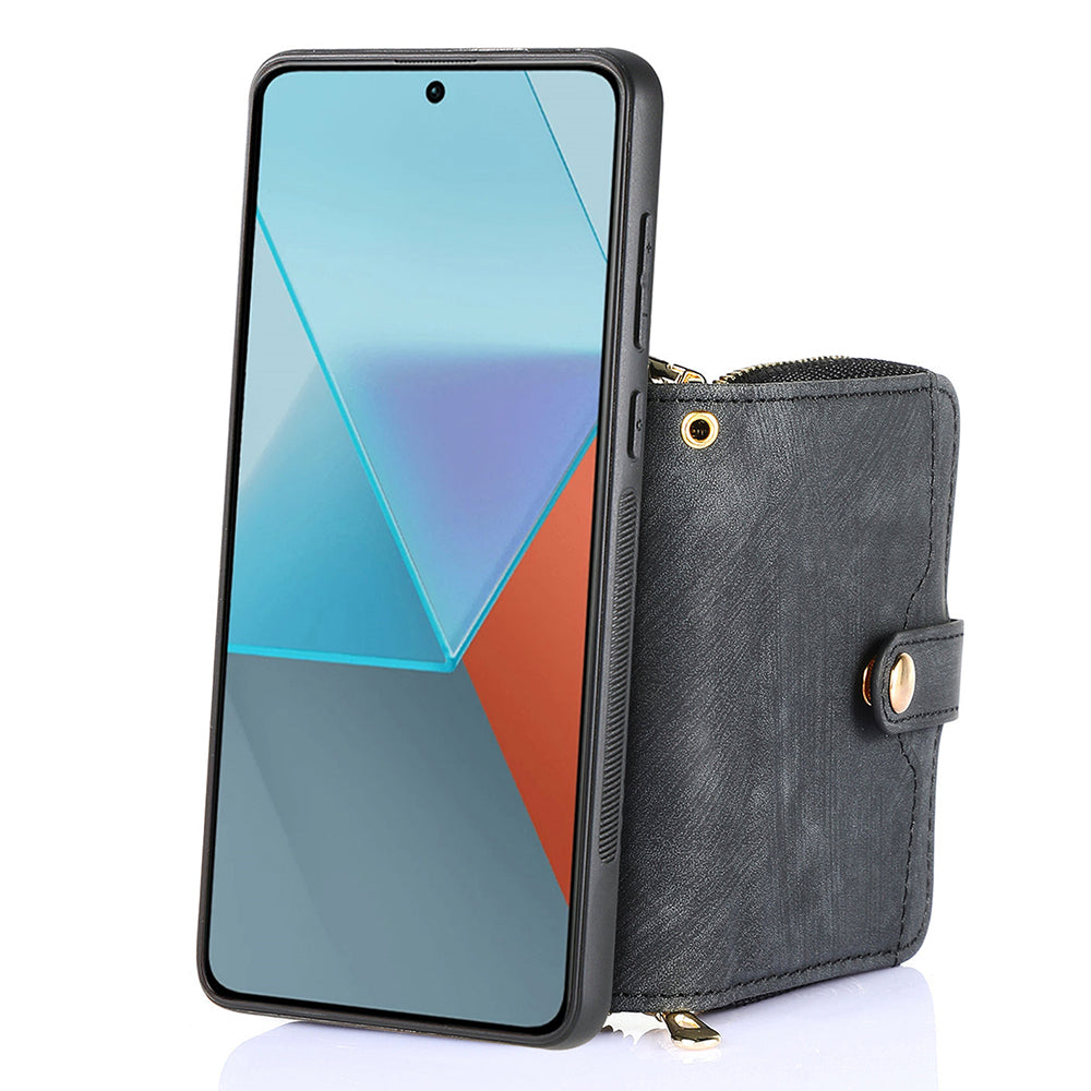 D3 For Xiaomi Redmi Note 13 Pro+ 5G Case PU+TPU+PC Zipper Wallet Cover with Strap
