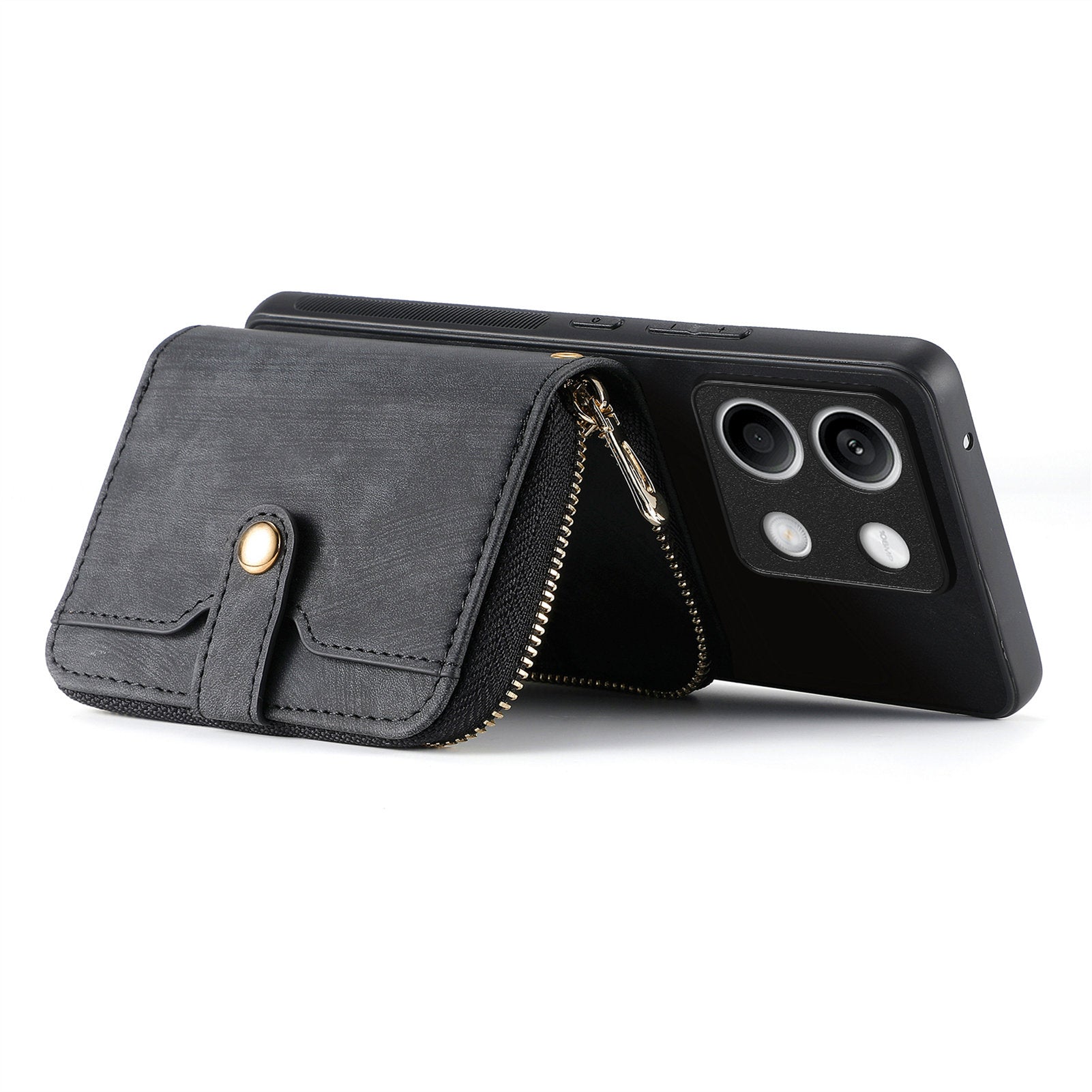 D3 For Xiaomi Redmi Note 13 4G Case Zipper Wallet Leather+TPU+PC Phone Cover with Crossbody Strap