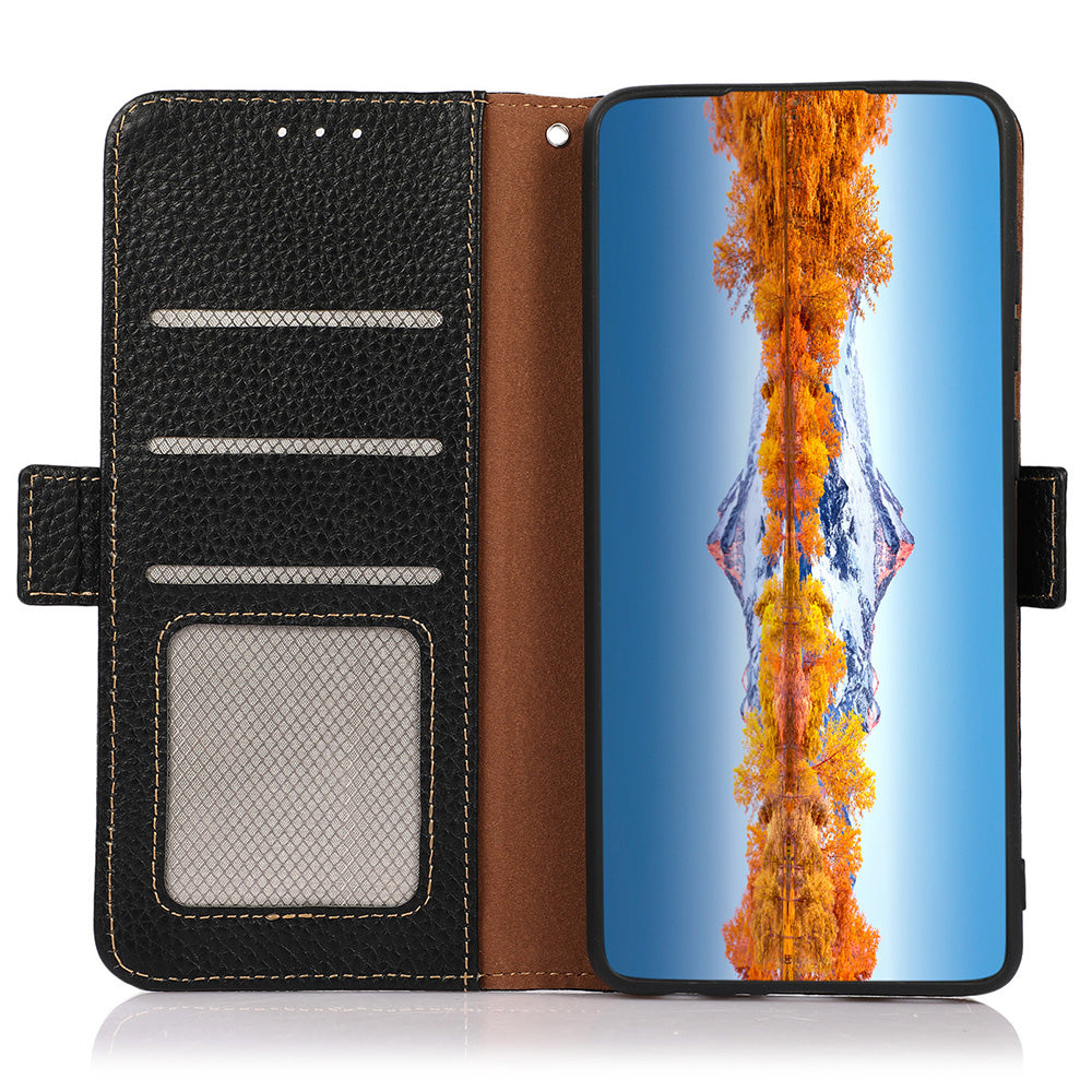 KHAZNEH For Google Pixel 9 Case Genuine Cow Leather RFID Blocking Phone Cover